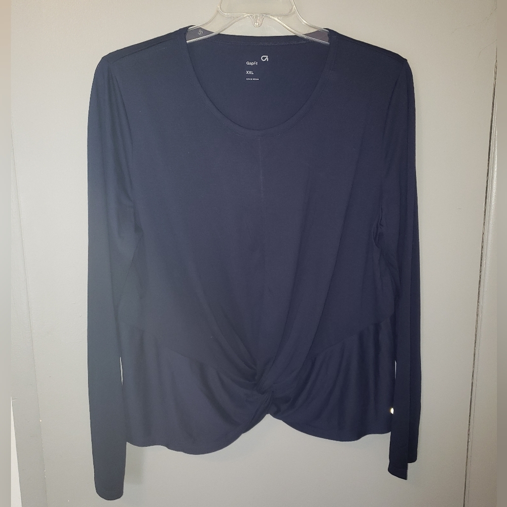 Navy Blue Gap Fit Twist Front Athletic Long Sleeve Top XXL